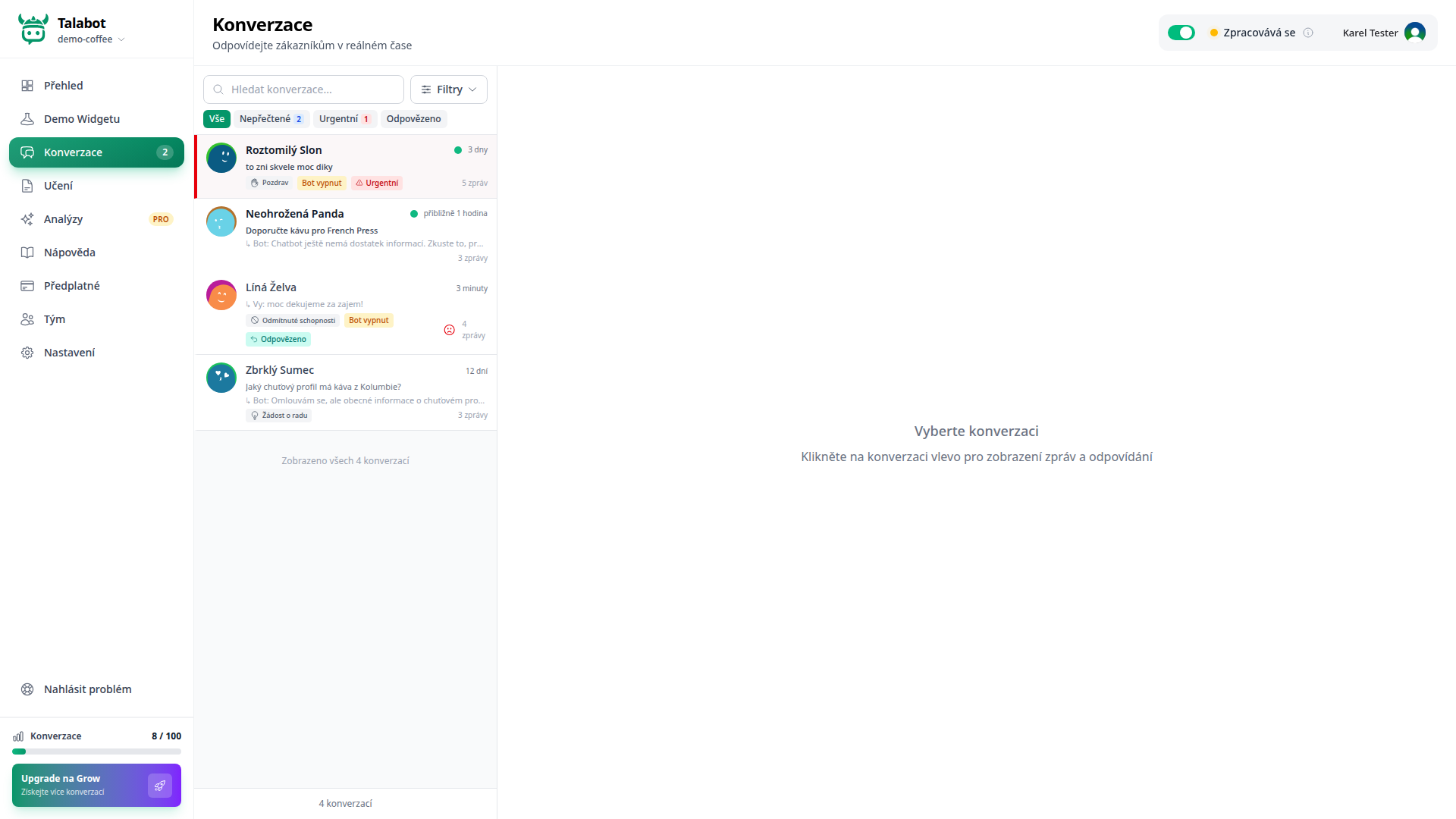 Přehled konverzací